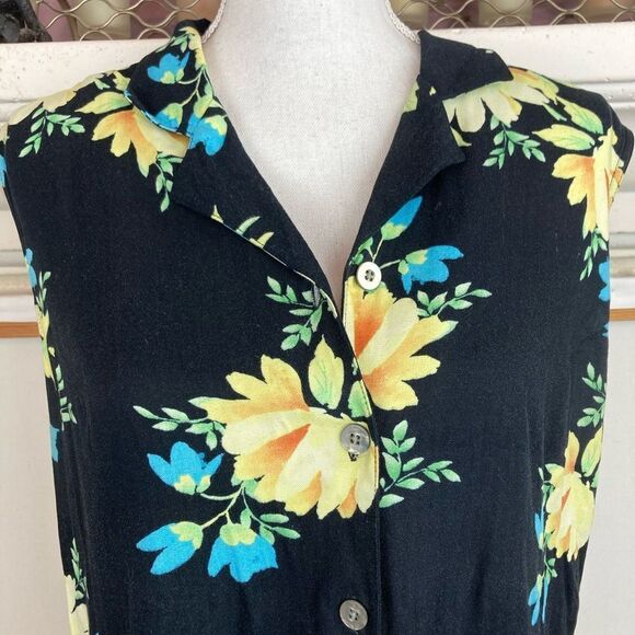 Maxi dress tropical floral print collared button down w/ extra button🌹 - Picture 3 of 7